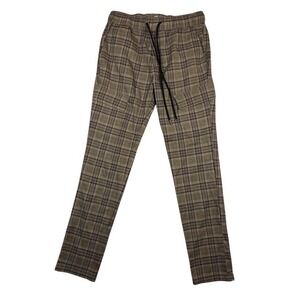 PacSun Cargo Pants Mens XS Plaid Tapered‎ Brown Tan Drawstring Elastic Waist